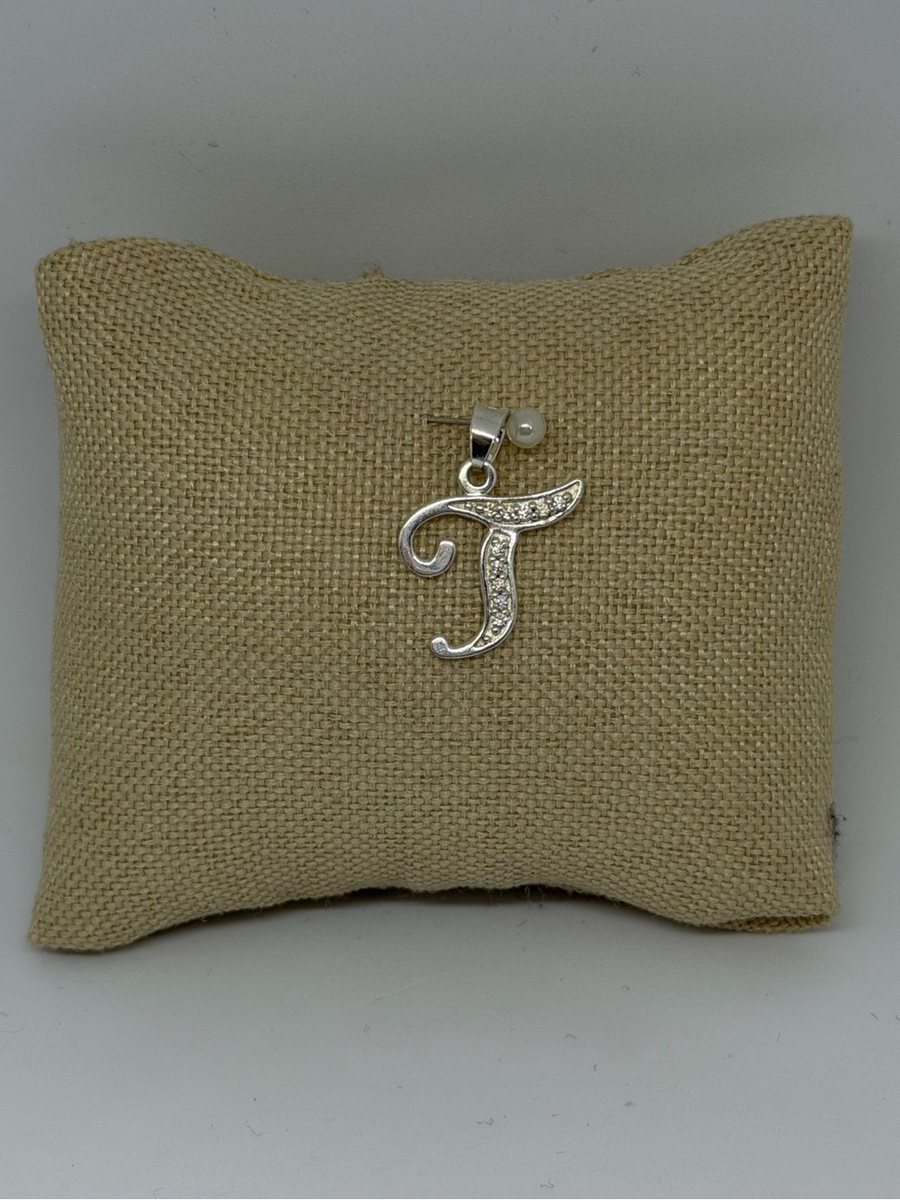 925 Sterling Silver CZ Initial “T” Coin Pendant – New Never Worn